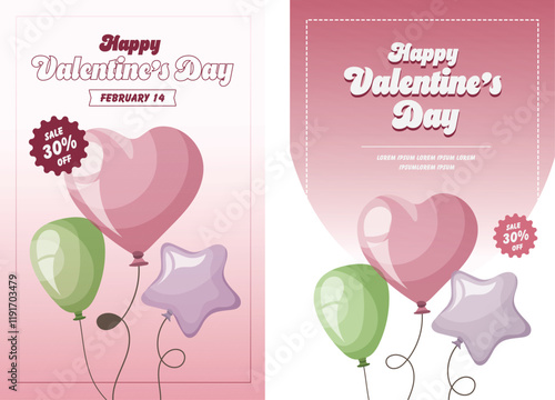 Valentine's Day set cards macaroons with bow sweets cakes sale banners Vector illustrations