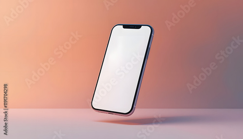 Smartphone mockup, blank screen, pink background.