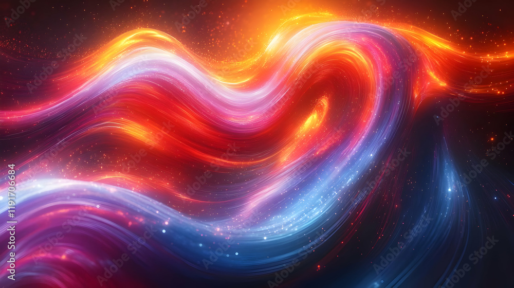 Abstract swirling energy with red, blue, and orange glow, dynamic motion, cosmic background Abstract swirling energy with red, blue, and orange glow, dynamic motion, cosmic background