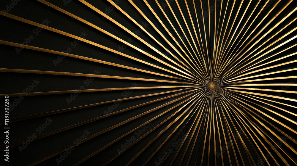 Obraz premium Radiant golden sunburst beams piercing a matte black gradient background, creating a bold and regal visual effect, perfect for luxurious branding, elegant decor, or premium digital designs. 