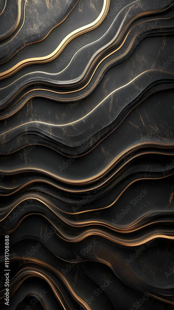 Abstract 3D Black and Gold Waves Flow Seamlessly in a Luxurious Design Abstract 3D Black and Gold Waves Flow Seamlessly in a Luxurious Design