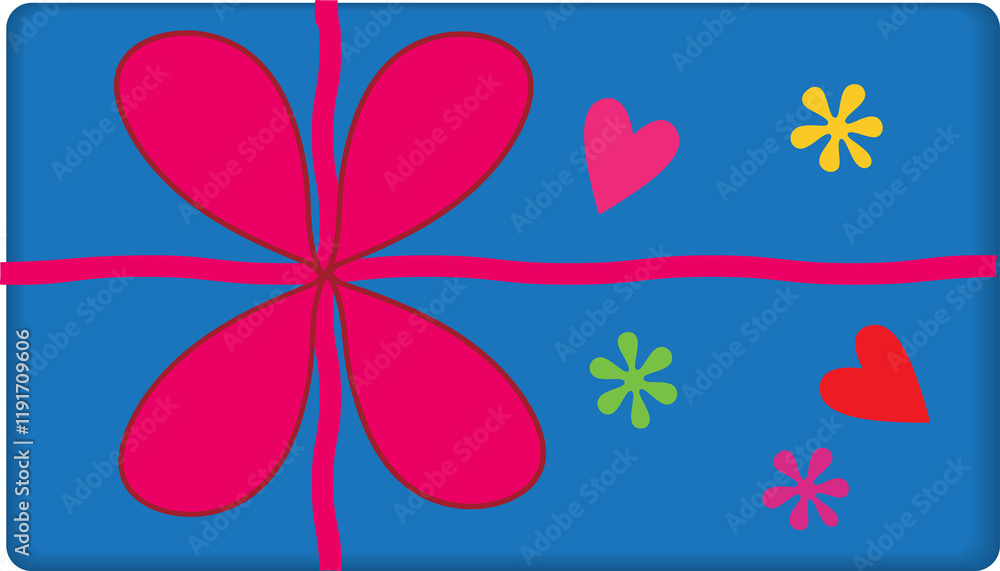 Fototapeta premium cartoon blue gift box with a pink bow