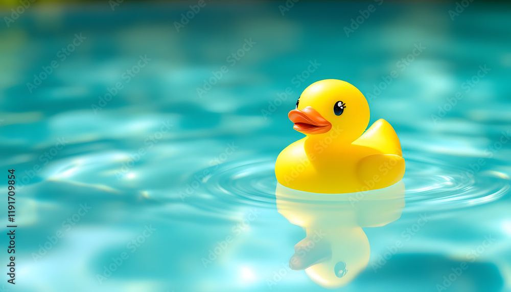 A Yellow Rubber Duck Floating Serenely on a Turquoise Pool, a Whimsical Summer Scene A Yellow Rubber Duck Floating Serenely on a Turquoise Pool, a Whimsical Summer Scene