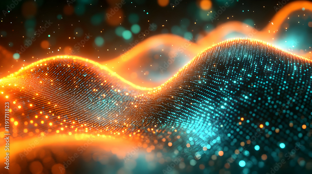 Abstract Wave of Glowing Particles: Blue and Orange Energy Flow Abstract Wave of Glowing Particles: Blue and Orange Energy Flow