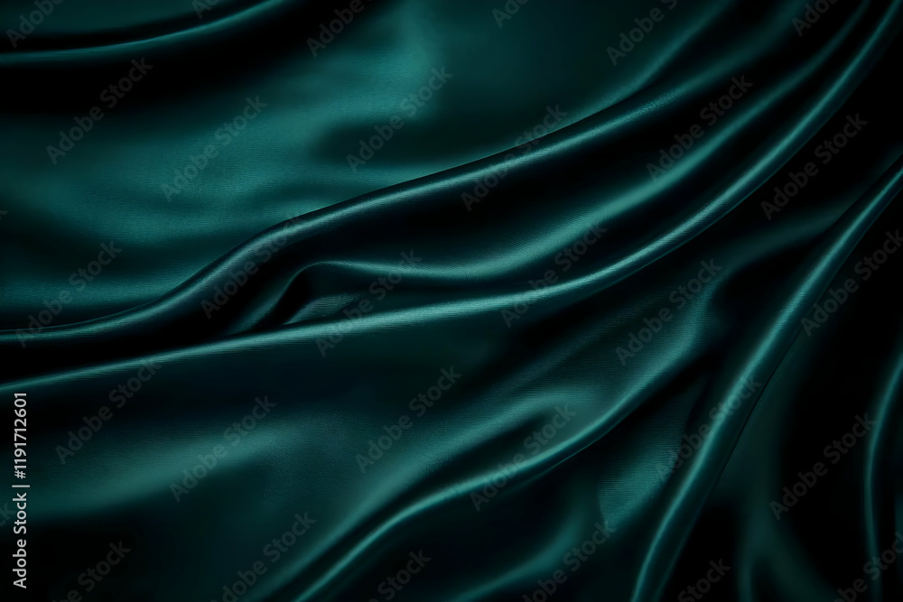 Obraz premium Smooth, elegant dark teal fabric drapes gracefully, creating a luxurious textured background.