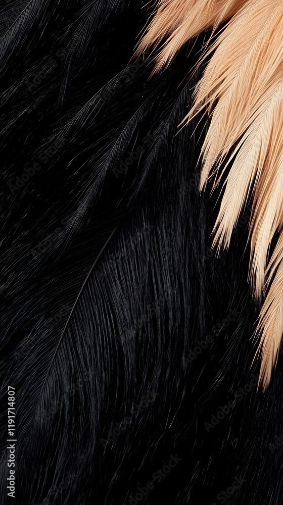 Close-up of Black and Beige Feathers creates a Soft, Textured Background, ideal for Design Projects. Close-up of Black and Beige Feathers creates a Soft, Textured Background, ideal for Design Projects.