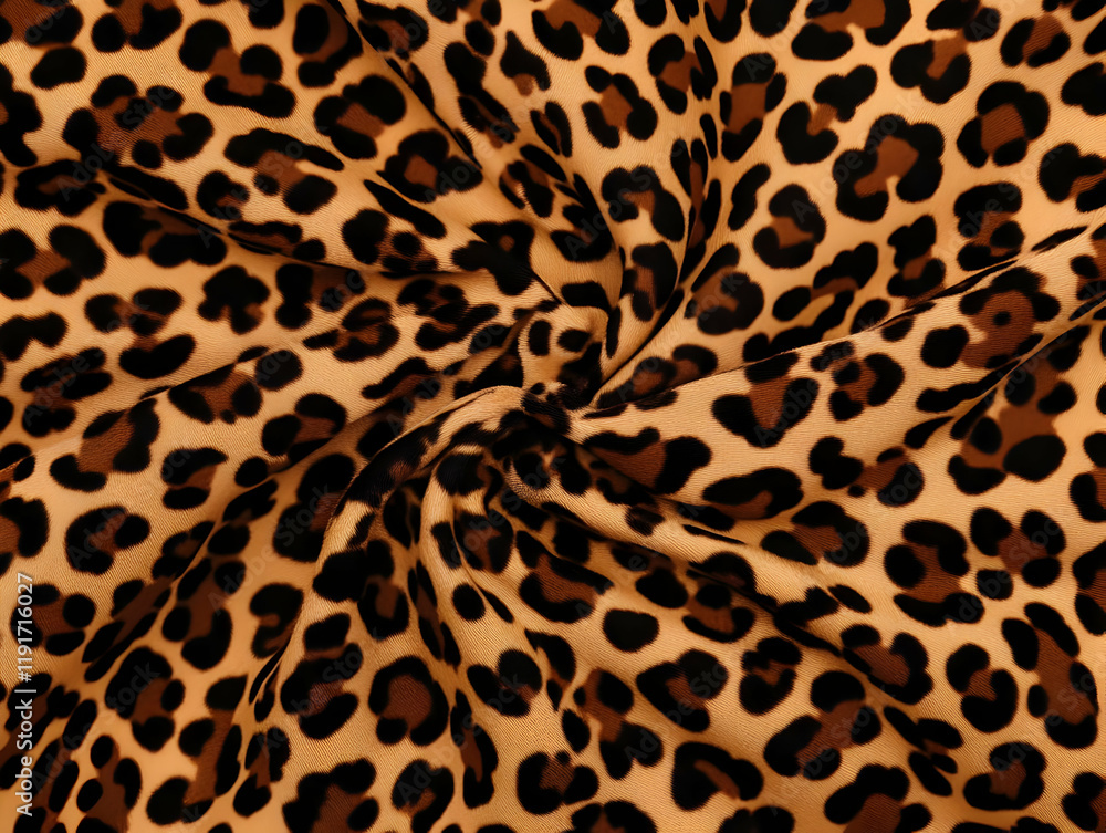 Leopard Print Fabric Shows a Swirling Pattern of Brown and Black Spots Gracefully Leopard Print Fabric Shows a Swirling Pattern of Brown and Black Spots Gracefully