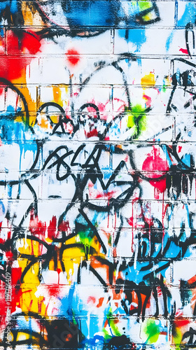 Wallpaper Mural Vibrant Graffiti Art Covers a White Brick Wall with Dripping Paint Torontodigital.ca
