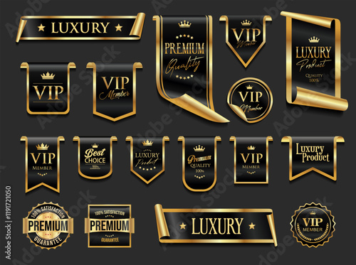 VIP and premium emblem black and gold isolated on gray background 0211.eps