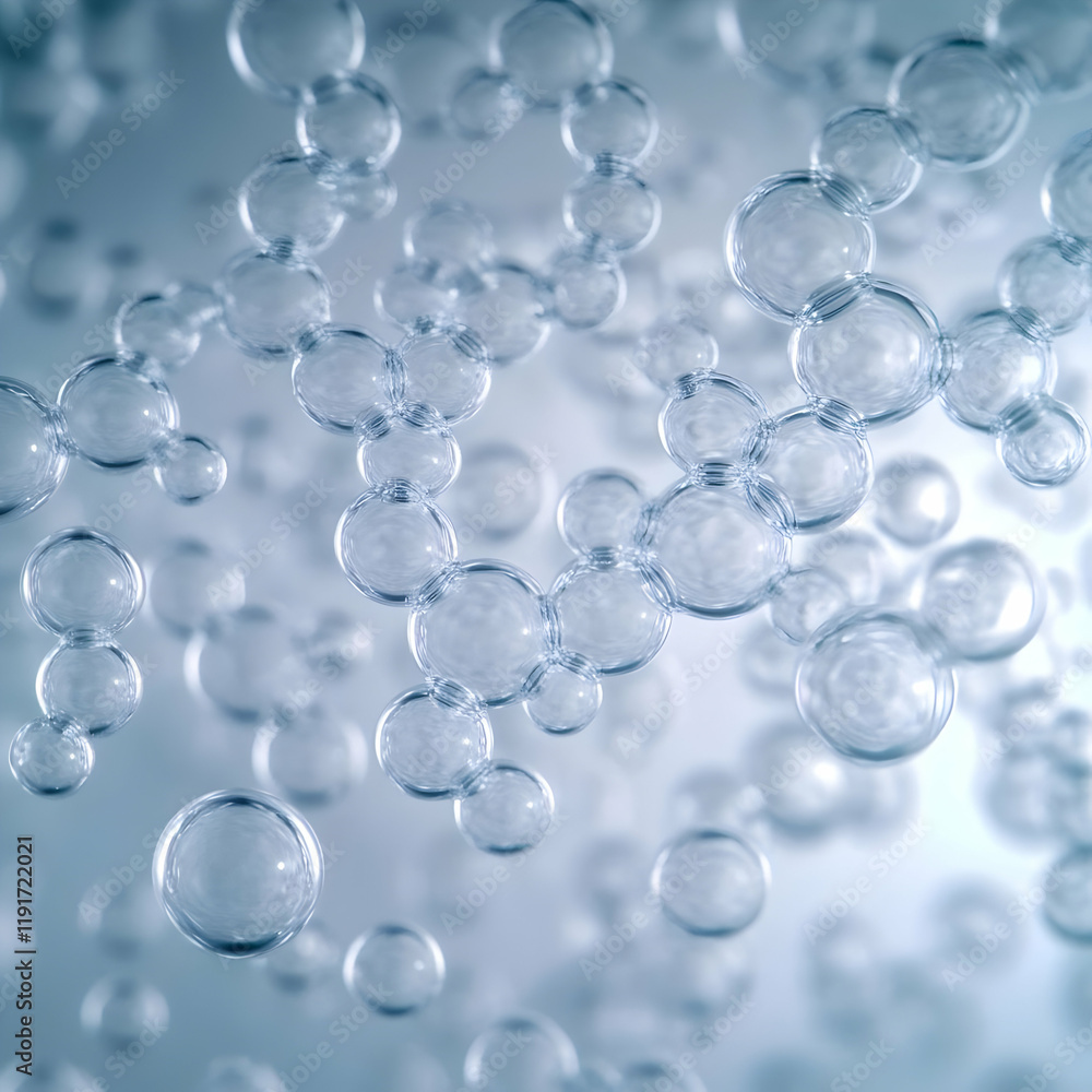 Transparent Bubbles Floating and Reflecting Light on a Soft Blue Background Transparent Bubbles Floating and Reflecting Light on a Soft Blue Background