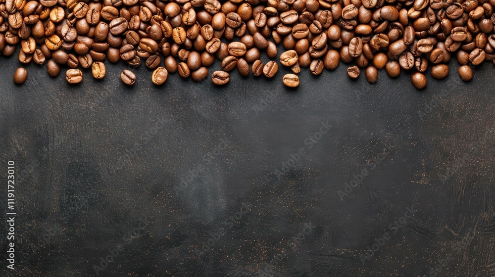Rich brown roasted coffee beans create an inviting aroma, perfect for a dark background that enhances their deep hue. Rich brown roasted coffee beans create an inviting aroma, perfect for a dark background that enhances their deep hue.