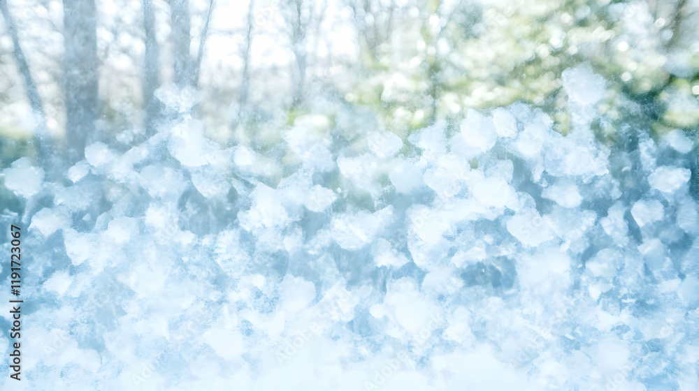 Frosted Window Pane Creates a Dreamy Blur of Trees with Cool Winter Tones and Light. Frosted Window Pane Creates a Dreamy Blur of Trees with Cool Winter Tones and Light.