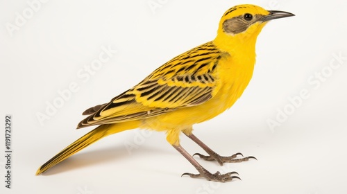 A stunning lark bird perched gracefully on a white background, showcasing its vibrant plumage and delicate features. photo