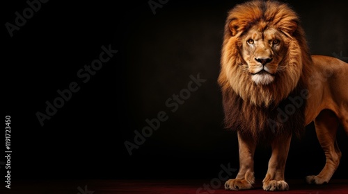 A regal lion commands the scene with its majestic mane and fierce gaze, embodying the strength of the wild.