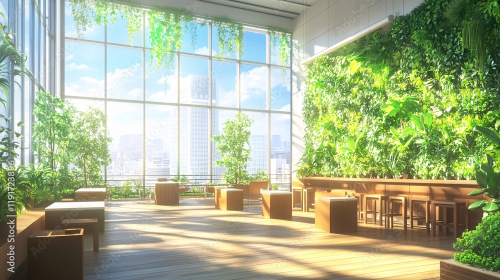 Modern Biophilic Office Interior with Green Wall and Natural Design Modern Biophilic Office Interior with Green Wall and Natural Design