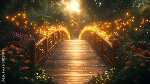 Magical garden bridge sunset sparklers fantasy
