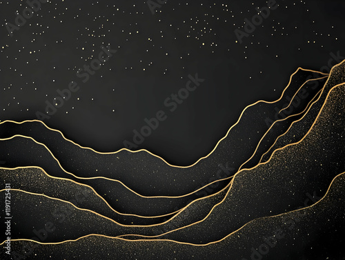 Abstract Black and Gold Background with Wavy Lines and Glitter Accents for Elegant Designs photo