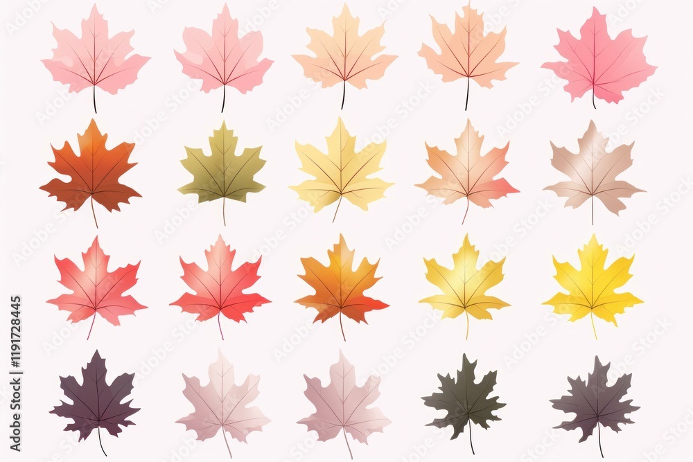 Colorful autumn maple leaves creating a vibrant display of fall colors isolated on a white background Colorful autumn maple leaves creating a vibrant display of fall colors isolated on a white background