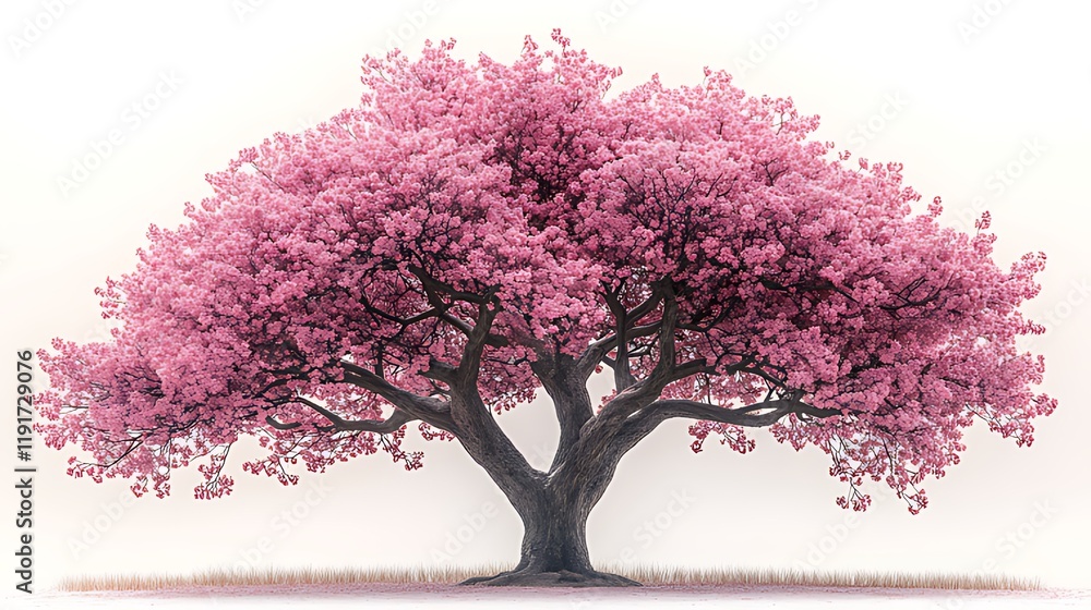 Pink cherry blossom tree, spring bloom, isolated, white background, graphic design Pink cherry blossom tree, spring bloom, isolated, white background, graphic design