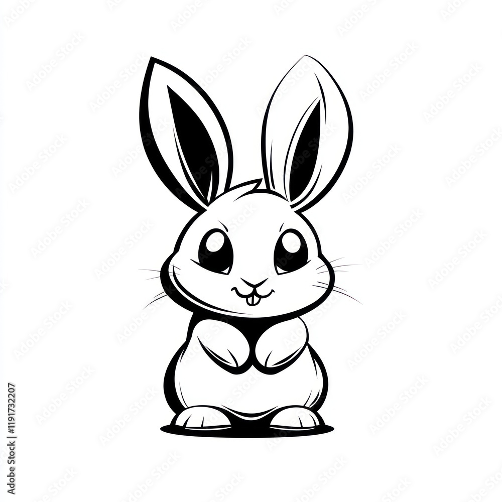 Obraz premium Cute cartoon bunny, illustration, white background, children's book