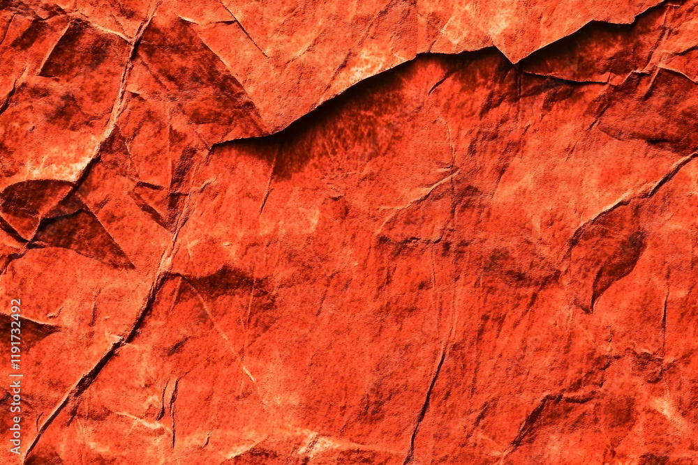Wrinkled Red Paper Texture Shows Folds and Creases in Close Detail. Wrinkled Red Paper Texture Shows Folds and Creases in Close Detail.