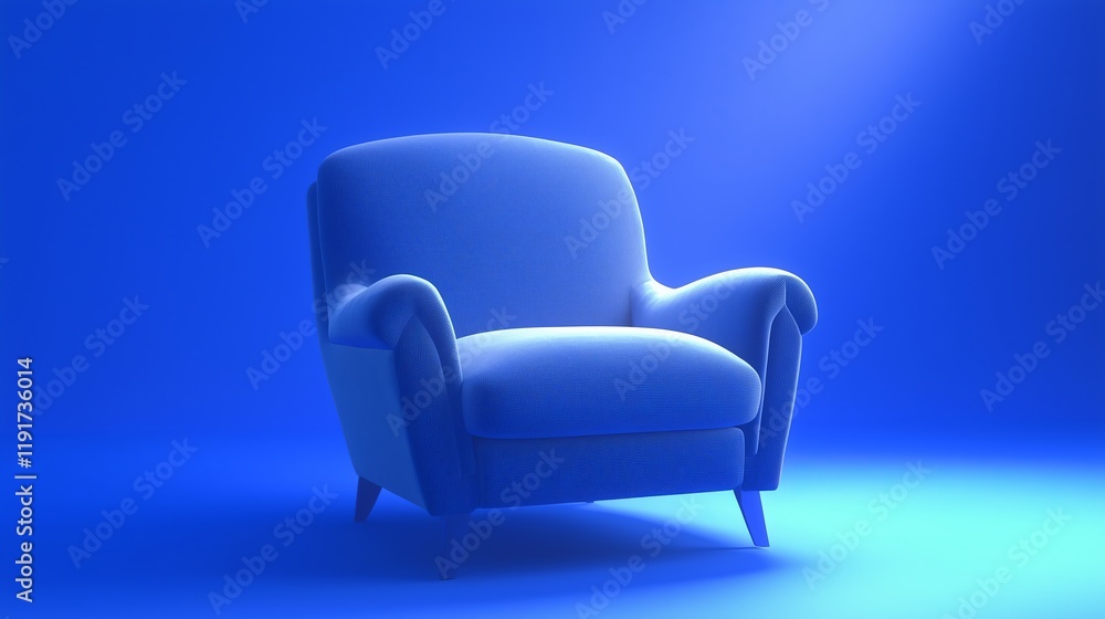 Fototapeta premium Modern Blue Chair Against Bright Blue Background with Soft Light