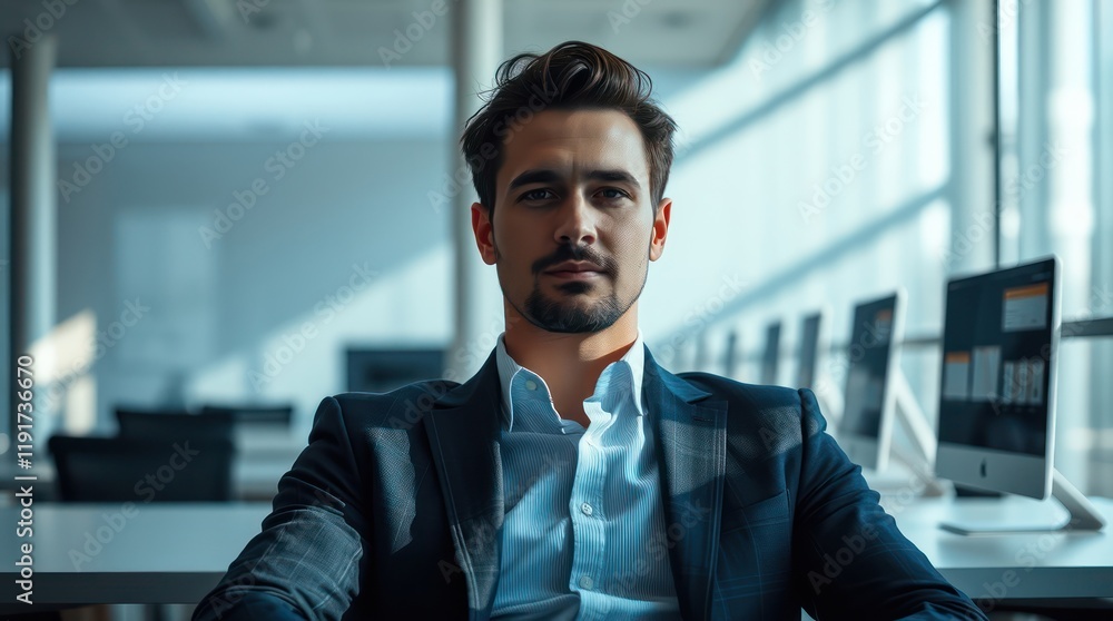 portrait of a businessman on chair in office portrait of a businessman on chair in office