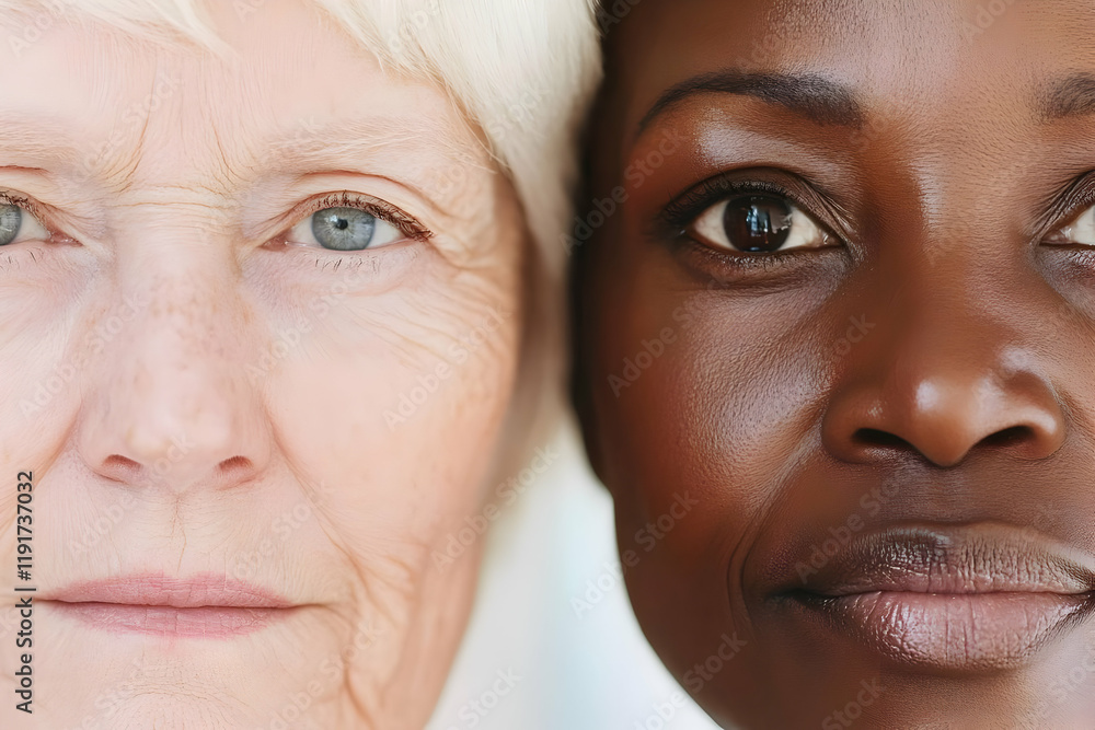 Close-up Photo of Two Faces with Different Skin Tones Shows Diversity and Beauty in Human Features Close-up Photo of Two Faces with Different Skin Tones Shows Diversity and Beauty in Human Features