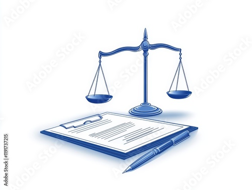 Gavel and pen on paper, symbolizing legal authority, justice, contract agreements in a courtroom setting photo