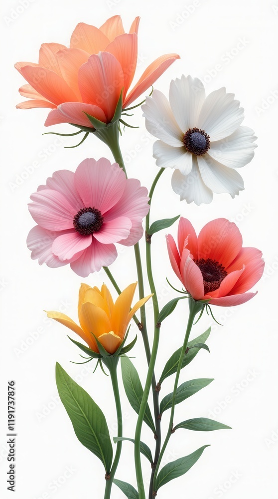 Set Of Various Beautiful Blooming Flowers Isolated On White Background Set Of Various Beautiful Blooming Flowers Isolated On White Background