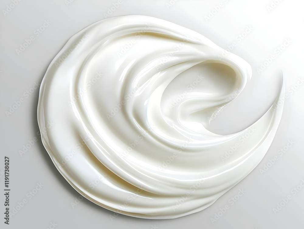 White Cream Swirls Smoothly on a Neutral Background, Creating a Visually Appealing Texture. White Cream Swirls Smoothly on a Neutral Background, Creating a Visually Appealing Texture.