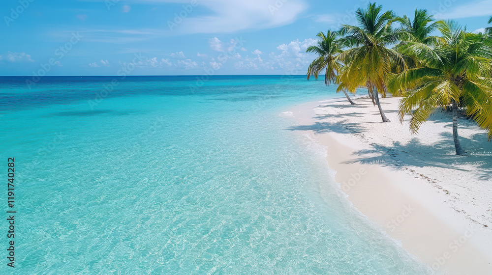 Naklejka premium serene tropical island with palm trees and white sandy beach