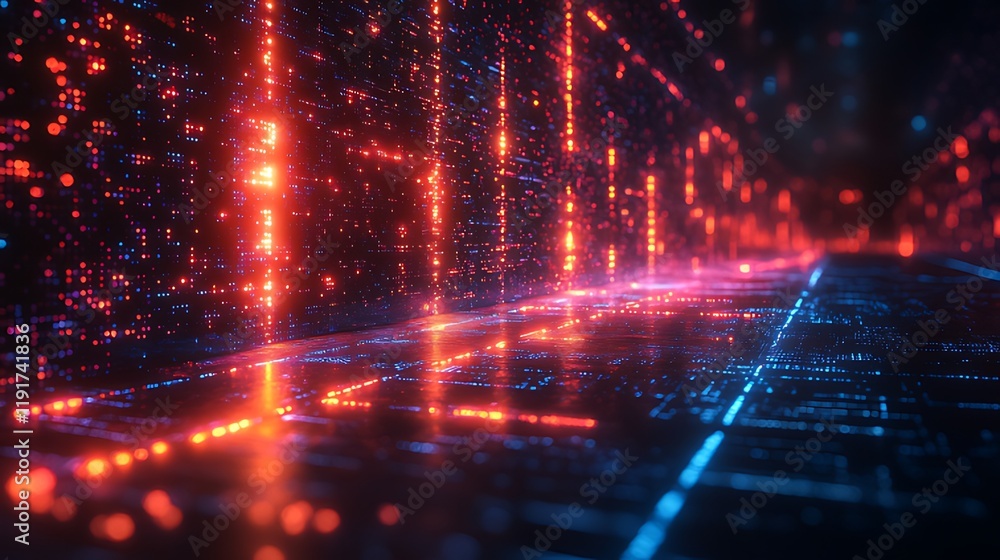 Obraz premium Digital corridor glowing data stream, futuristic background