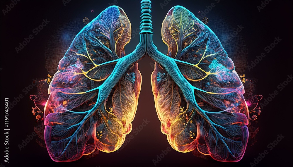 cancer precaution conceptual glowing lungs illustration with vibrant colors and details cancer precaution conceptual glowing lungs illustration with vibrant colors and details