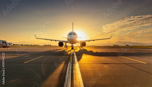 Generated image Ready for departure, sleek and powerful airplane stands poised on airport runway