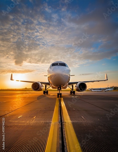 Generated image Ready for departure, sleek and powerful airplane stands poised on airport runway