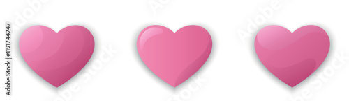 Voluminous hearts for Valentines day in pink color. Love and romantic symbols. Isolated vector 3d images