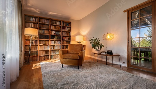 Generated image stock photo features a well-lit room with multiple lamps, creating a warm and inviting atmosphere