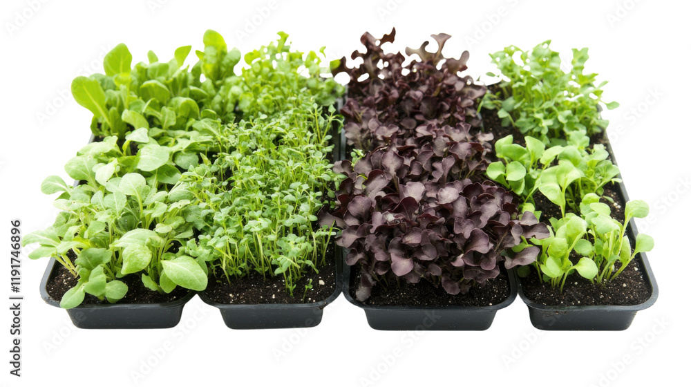 Fototapeta premium Sprouting vegetable seedlings in soil transparent background