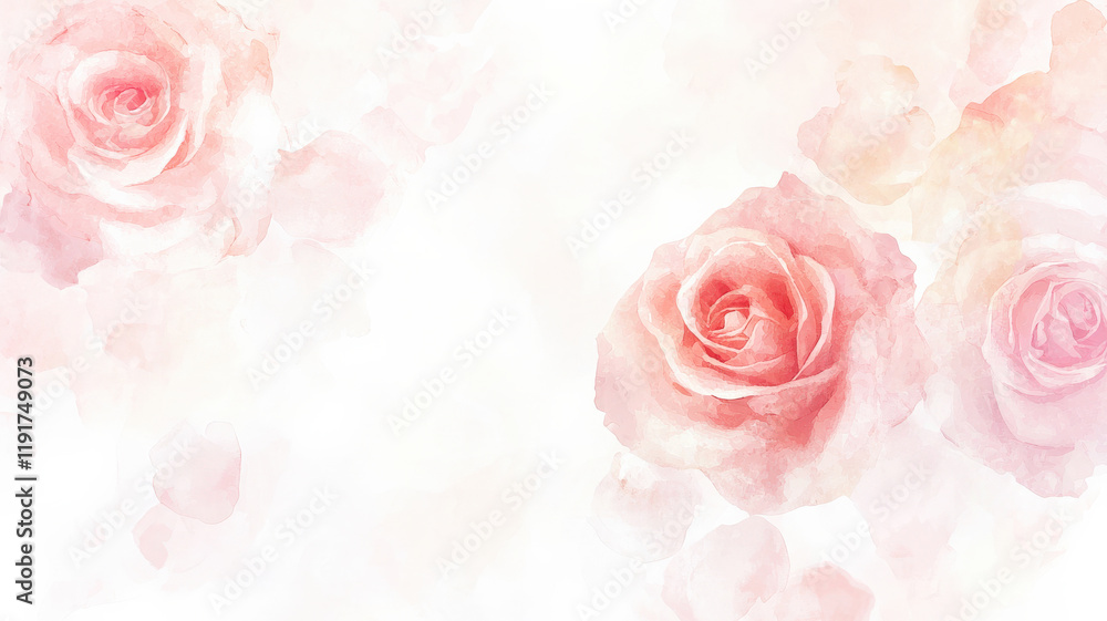 Naklejka premium Romantic rose garden wallpaper featuring soft, blossoming pink roses, creating a warm and inviting atmosphere, perfect for creating a charming, vintage-inspired interior or spring-themed room. 