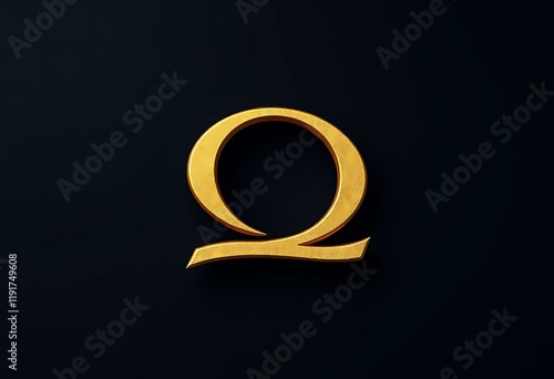 Golden Omega Letter 3D Render Dark Background Luxury Design photo