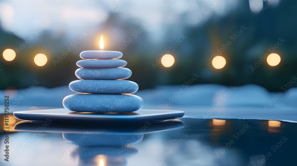 Obraz premium Meditation app on tablet, gentle nature background, tranquil scene