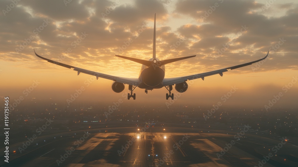 A commercial airplane taking off against a dramatic sunset sky. A commercial airplane taking off against a dramatic sunset sky.