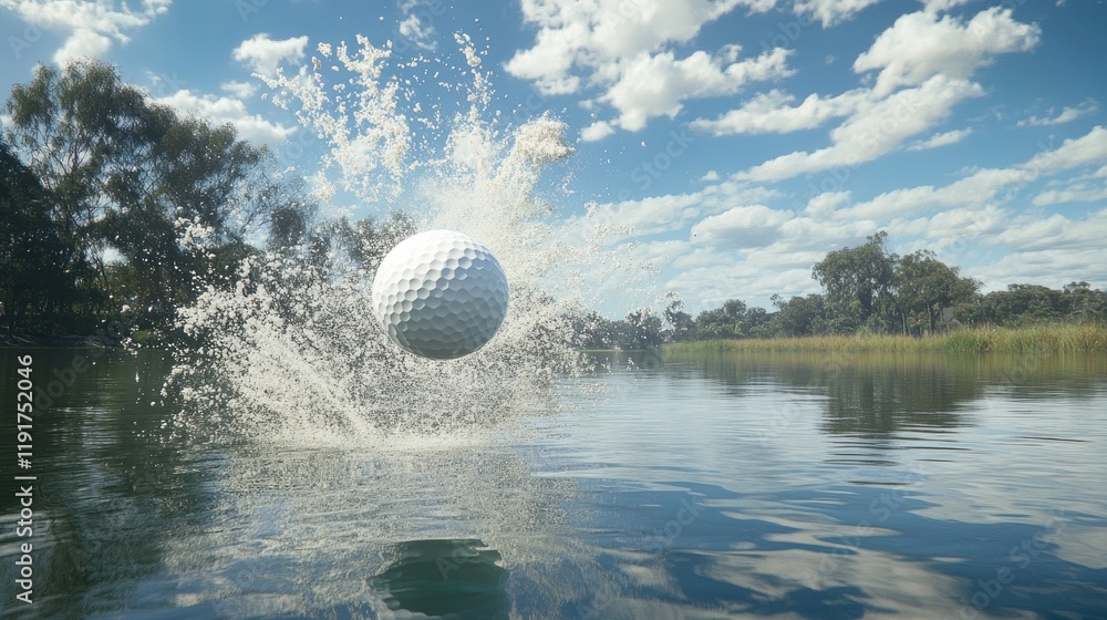 A dramatic shot of a golf ball flying through the air after being struck. A dramatic shot of a golf ball flying through the air after being struck.