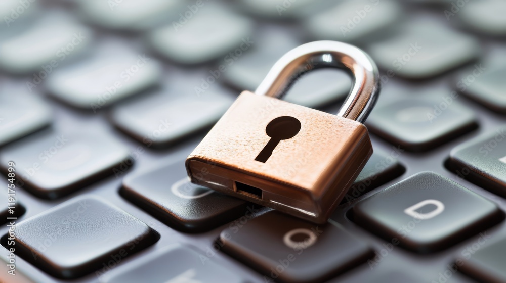 Cybersecurity lock on keyboard, protecting digital data, access, privacy, and network security Cybersecurity lock on keyboard, protecting digital data, access, privacy, and network security