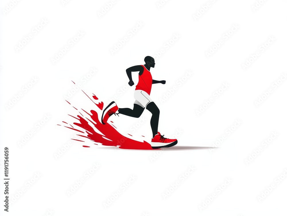 Fototapeta premium Energetic man in motion, dynamic sprint across bold red and white background