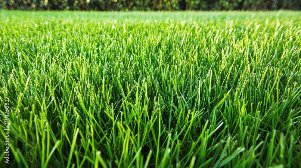 Obraz premium A vibrant green grass field stretching into the horizon on a sunny day.