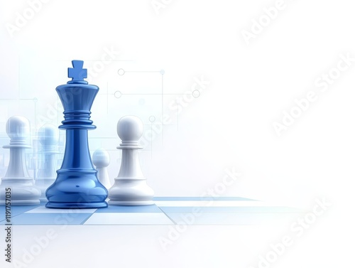 Intense chess match, white pawn faces off against blue in a strategic showdown on the checkered board