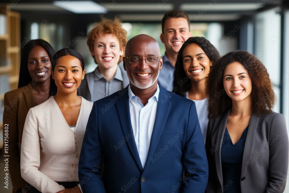 Group of multi ethnic businesspeople standing together in office Group of multi ethnic businesspeople standing together in office