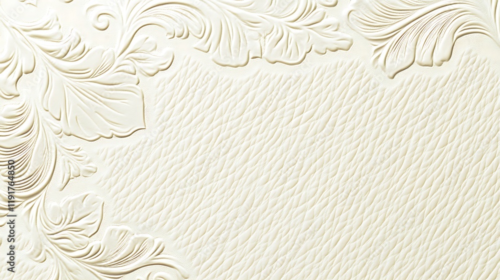 Embossed Floral Design On Cream Textured Leather Embossed Floral Design On Cream Textured Leather